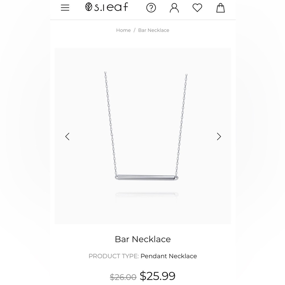 St. Leaf sterling silver bar necklace